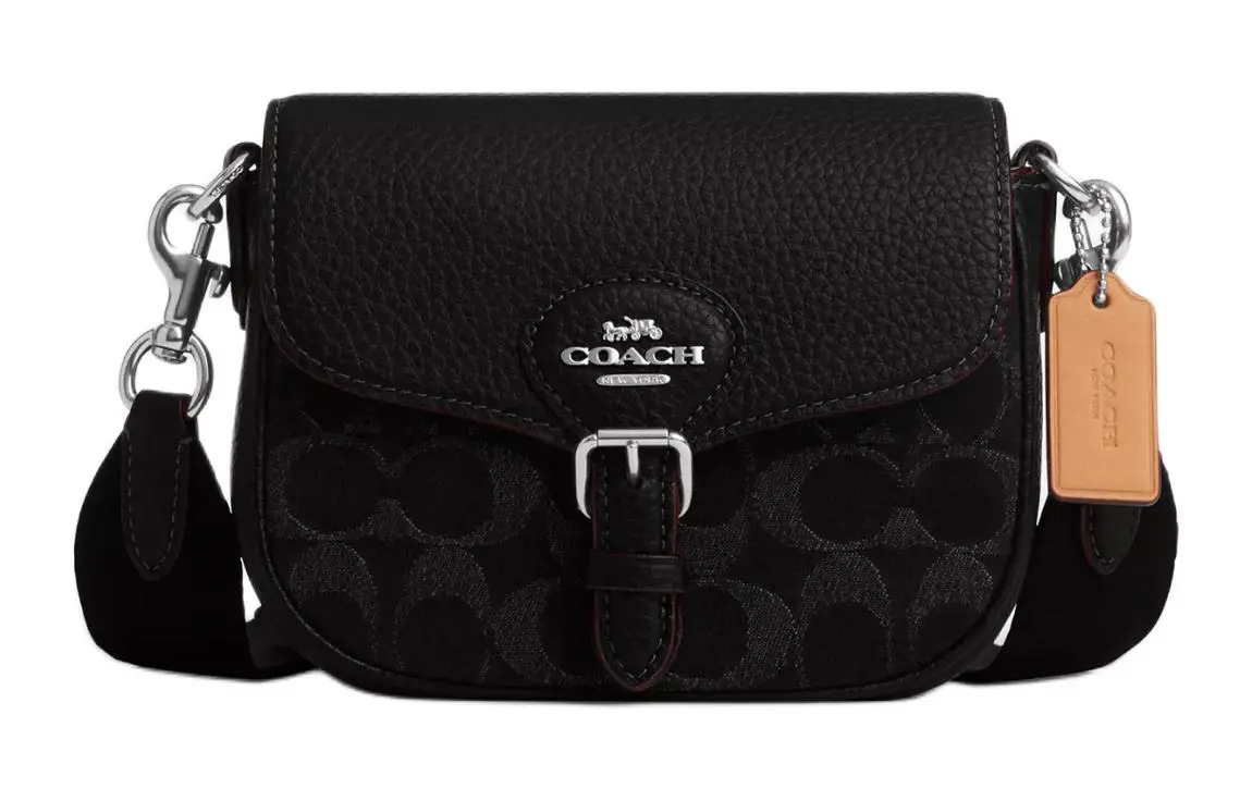COACH Amelia Denim With Soft Pebble Texture Leather Crossbody Bags Small Women's Black & Silver
