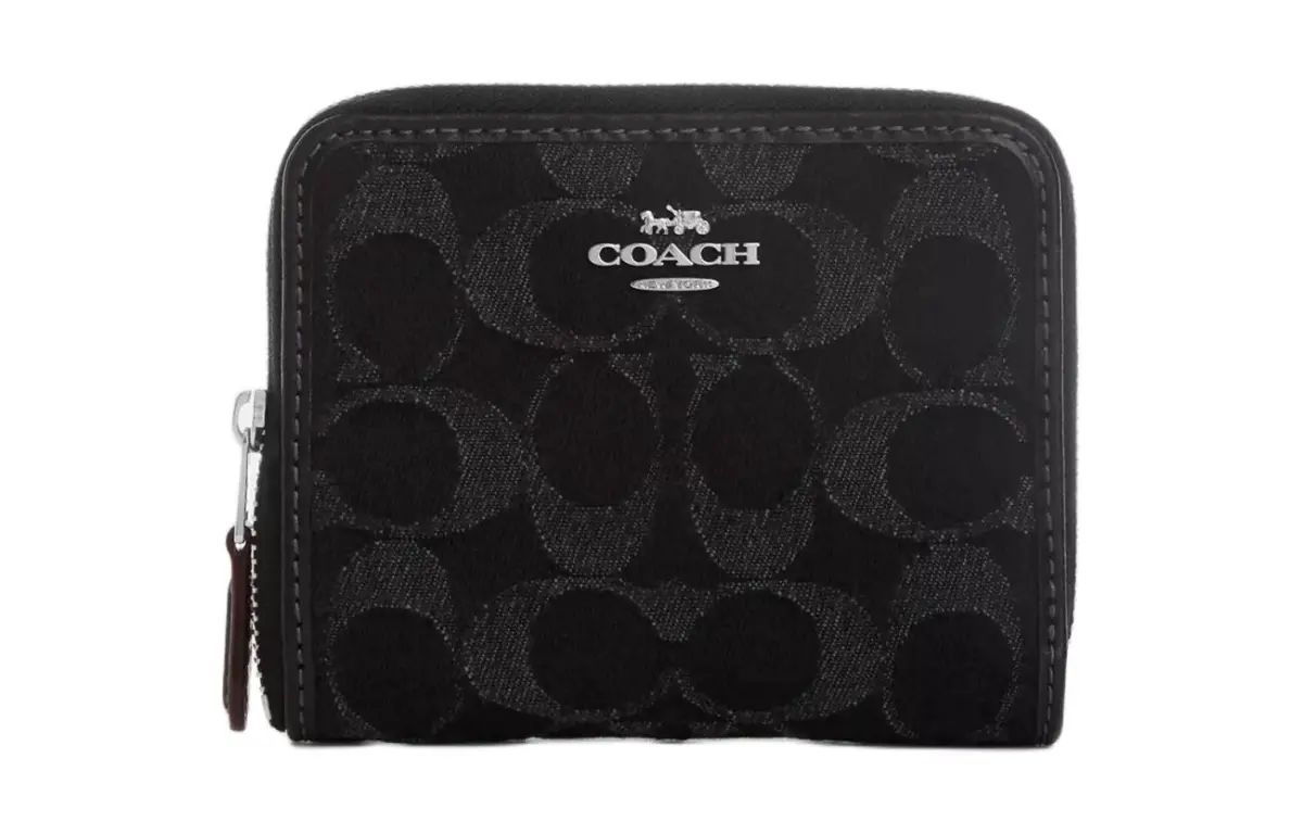 COACH Zip Around Denim Wallet Regular Women's Black