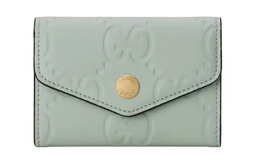 GUCCI Leather Card Holder Card Holder Women's Light Green