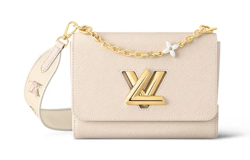 LOUIS VUITTON Twist Epi Grain Leather Portable Crossbody Bag, Shoulder Bag Medium Women's Quartz White