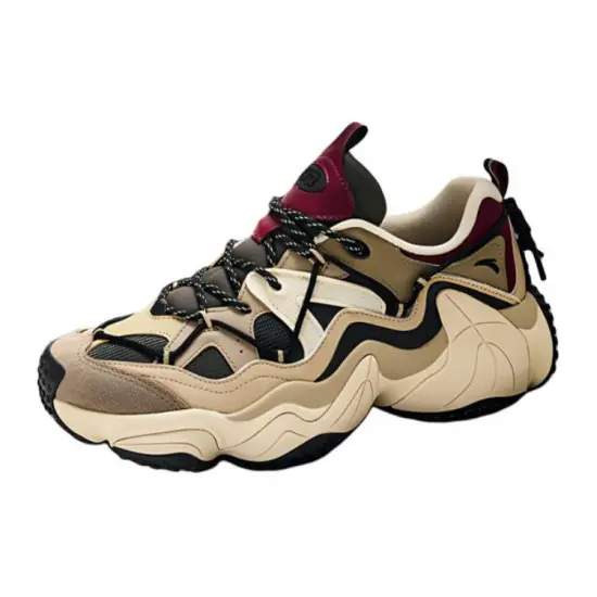 ANTA Chunky Sneakers Men Low-Top Sparrow Tea Brown/Oatmeal White/Litchi Red
