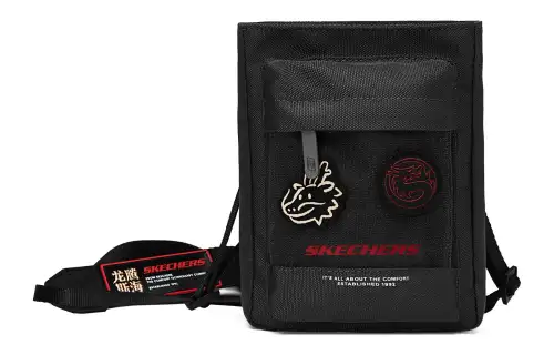 Skechers Fabric Shoulder Bag, Crossbody Bag Regular Unisex Carbon Black
