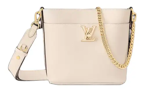 LOUIS VUITTON LOCK And WALK Grain Calfskin Bucket Bag, Shoulder Bag, Crossbody Bag Women's Quartz White