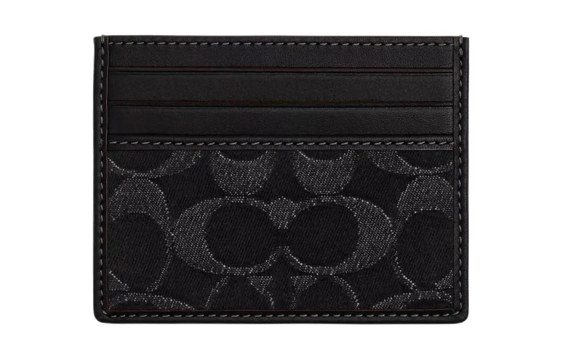 COACH Card Case Denim Card Holder Women's Silver & Black