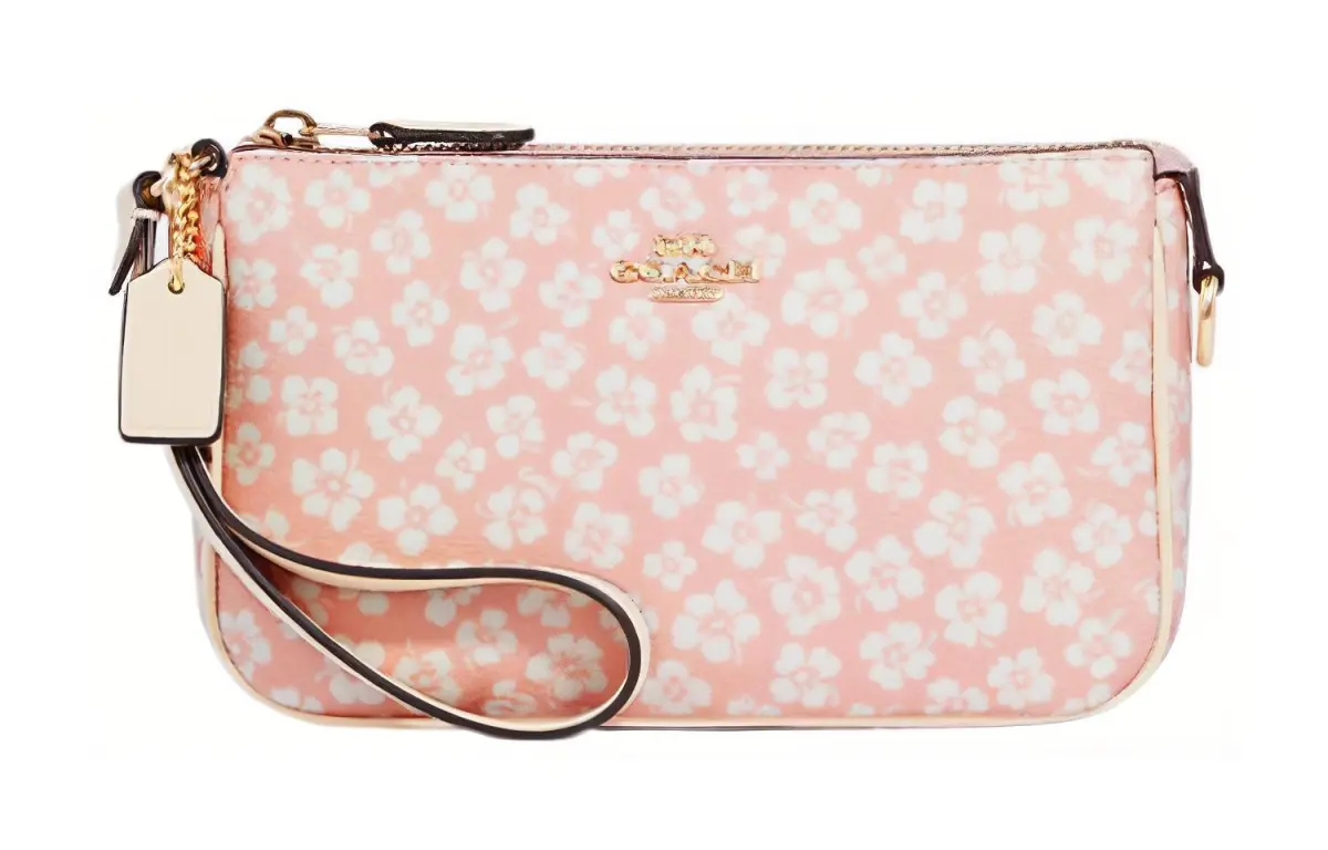 COACH Nolita Artificial Leather Pochette, Shoulder Bag, Portable One Shoulder Clutch Small Women's Pink & White
