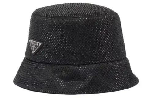 PRADA Fabric, Synthetic Crystal, Enamel, Cotton, Metal Bucket Hats Women's Black
