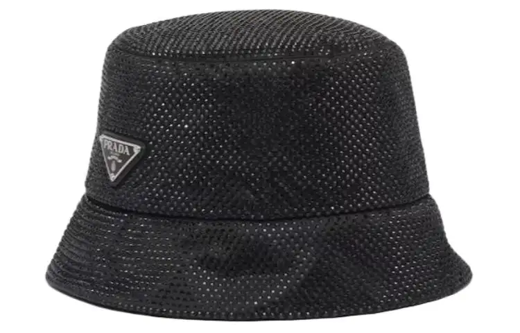 PRADA Fabric, Synthetic Crystal, Enamel, Cotton, Metal Bucket Hats Women's Black