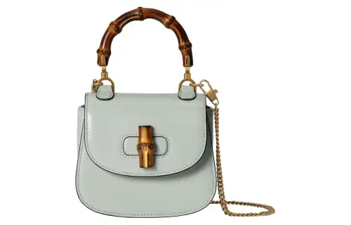 GUCCI Bamboo 1947 Leather Handbag, Shoulder Bag, Crossbody Bag Extra Mini Women's Light Green
