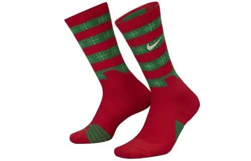 Nike Elite Xmas Crew Contrast Striped Basketball Sports High Socks Couple Style 1 Pair Christmas Red