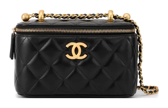 CHANEL Cow Leather Material Gold Metal Makeup Bag, Crossbody Bag, Shoulder Bag Women's Black