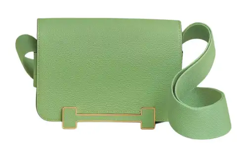 HERMES Geta Gold tone Lock Mysore Goat Skin Wooden Sandal Bag, Crossbody Bag, Shoulder Bag Women's Light Green
