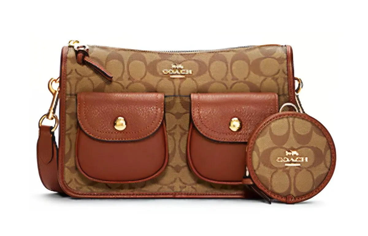 COACH Pennie Canvas Leather Crossbody Bags Large Women's Brown