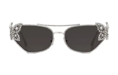 DIOR Metal Crystal Irregular Shape Sunglasses Women's Silver