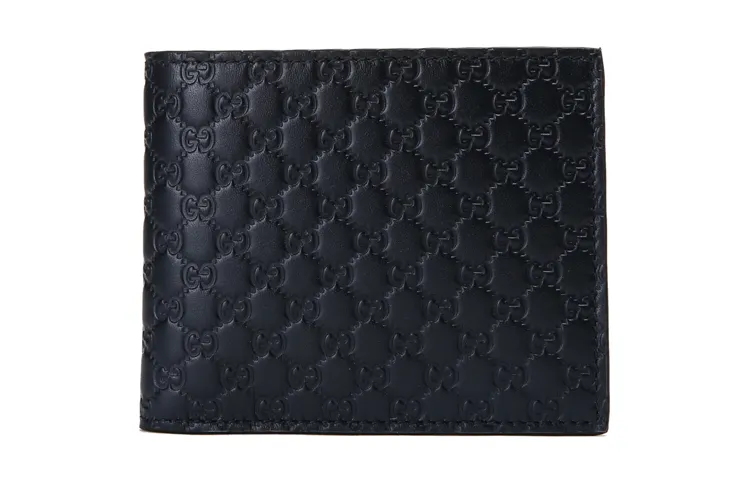 GUCCI Leather Wallet Men's Navy Blue