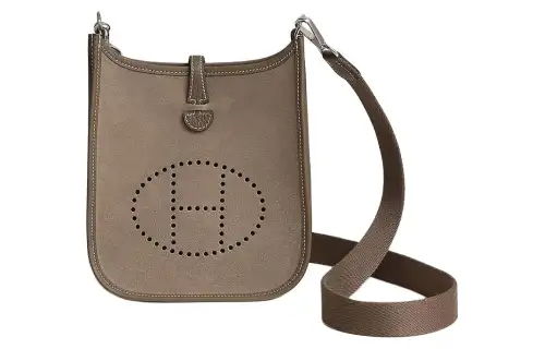 HERMES Evelyne Grizzly Clayskin And Taurillon Clemence Leather Crossbody Bag, Shoulder Bag 16 Women's
