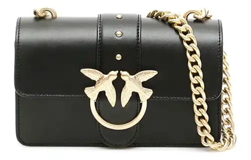 PINKO Leather Swallow Bag, Shoulder Bag, Crossbody Bag Regular Women's Black & Black Gold
