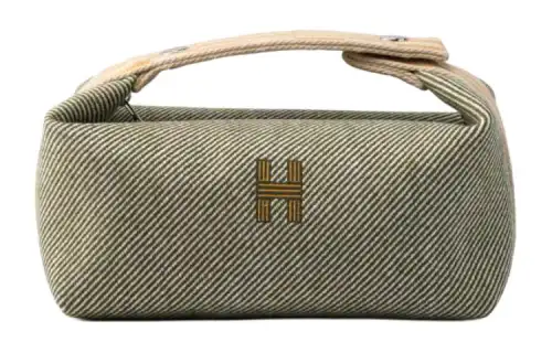 HERMES Bride a Brac Wool, Twill Handbag, Toiletry Bag Small Women's Forest Green