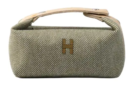 HERMES Bride a Brac Wool, Twill Handbag, Toiletry Bag Small Women's Forest Green