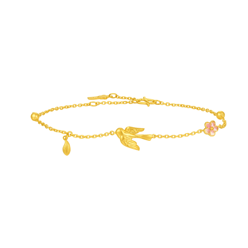 Chow Tai Sang's Twelve Flower Goddess Series, Delicate and White, Pure Gold Magpie Flower, National Trendy New Chinese Style Hand Jewelry, Gold, Priced by Gram, Bracelet, Women's Style