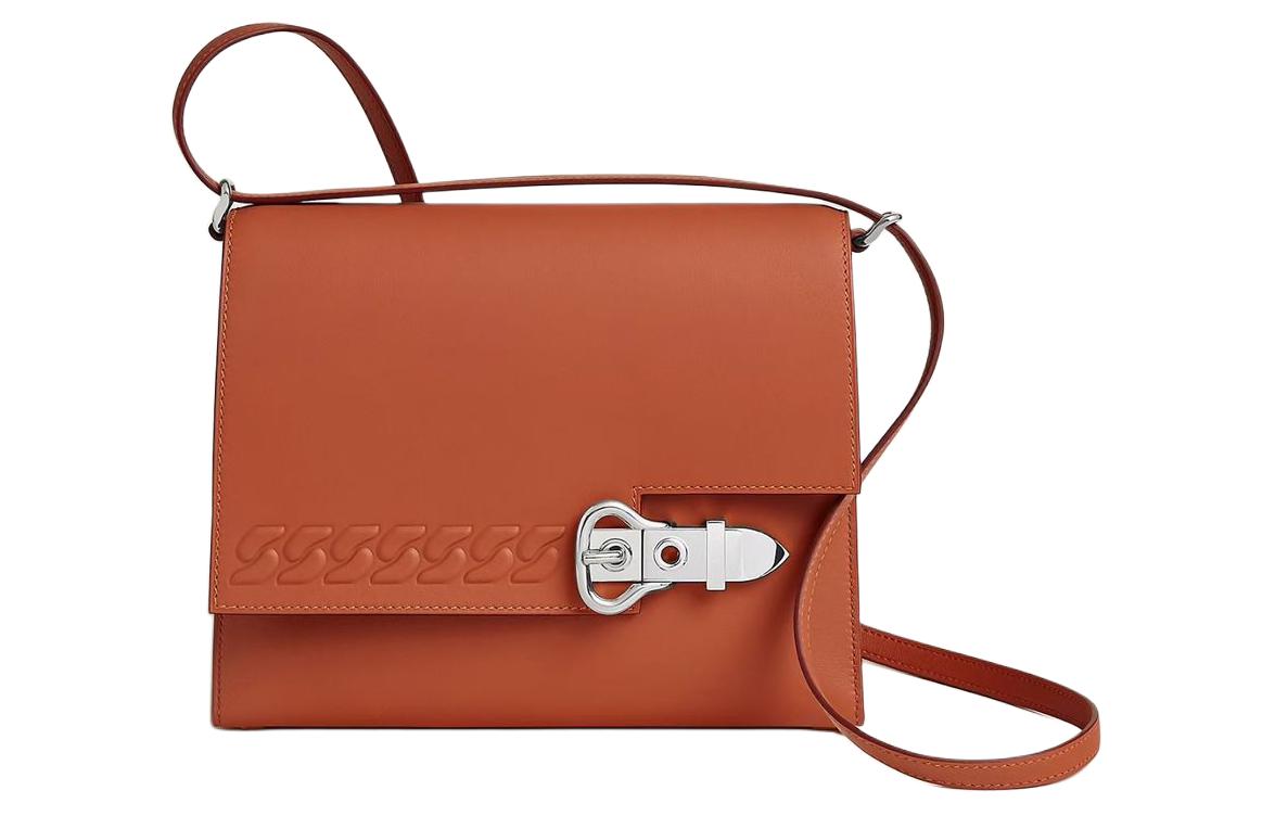 HERMES Boucle Sellier Silver Tone Buckle Swift Calfskin Crossbody Bags Women's R1 Terre Battue Red Earth