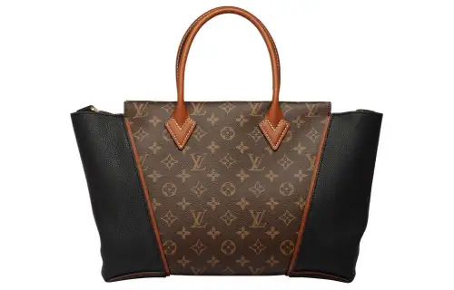LOUIS VUITTON Cowhide Patchwork Canvas Handbag Small Women's Black & Coffee