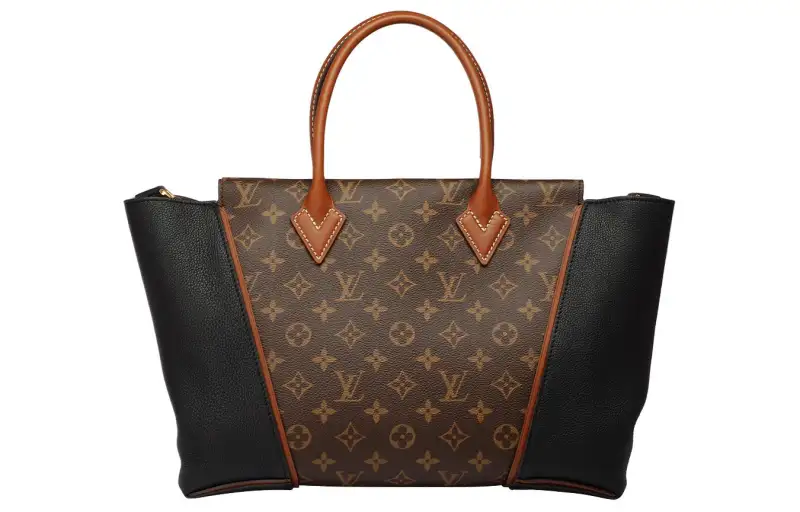LOUIS VUITTON Cowhide Patchwork Canvas Handbag Small Women's Black & Coffee