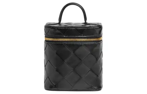 Bottega Veneta Cow Leather Handbag Makeup Bag Women's Black