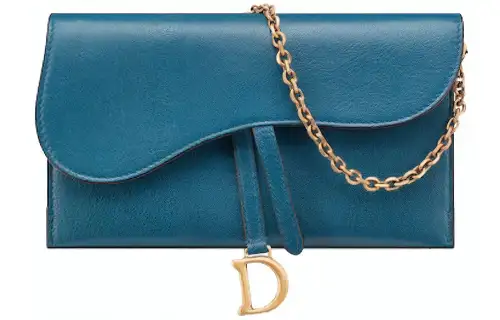 DIOR Saddle Goatskin Saddle Bag Wallet, Shoulder Bag, Crossbody Bag Women's Steel Blue