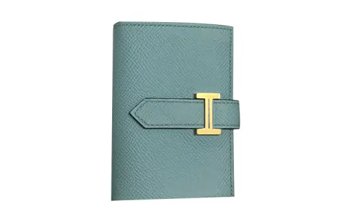 HERMES Bearn Gold tone Lock Epsom Calfskin Wallet Mini Unisex 3P Bleu Atoll Lagoon Blue