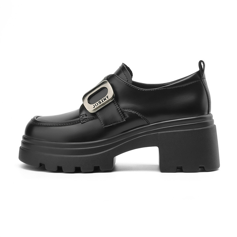 Zhuo Shini British style small leather shoes thick sole buckle thick heel loafers women's style