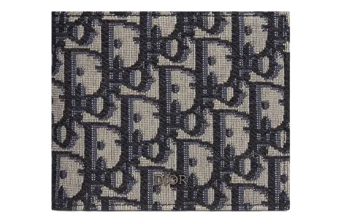 DIOR Cow Leather Coin Purse Card Holder, Wallet Men's Beige/Black