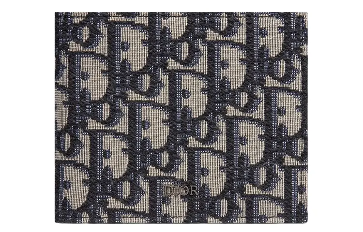 DIOR Cow Leather Coin Purse Card Holder, Wallet Men's Beige/Black
