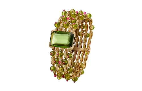 Cartier, stone inlay, ruby diamond golden bracelet for men and women, 750 sample gold, for beloved