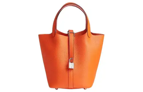 HERMES Picotin Lock Clemence With Swift Calfskin Basket Bag, Bucket Bag, Handbag 18 Women's 93 Orange Hermes Orange