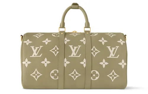 LOUIS VUITTON Keepall Embossed Leather Handbag Travel Bag Women's Green