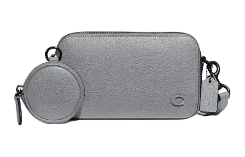 COACH Charter Polished Pebbled Leather Crossbody Bags Small Men's Gray Blue