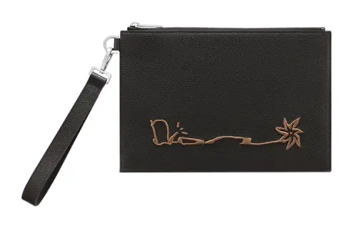 DIOR Dior x CACTUS JACK joint model brand logo embroidered zipper grained cow leather handheld clutch men's black