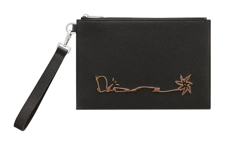 DIOR Dior x CACTUS JACK joint model brand logo embroidered zipper grained cow leather handheld clutch men's black
