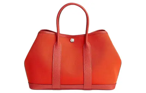 HERMES Garden Party Canvas With Negonda Calfskin Handbag 30 Women's Red/Orange