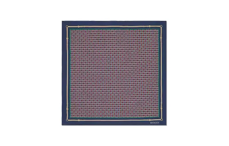 GUCCI Silk Scarves Men's Blue/Red