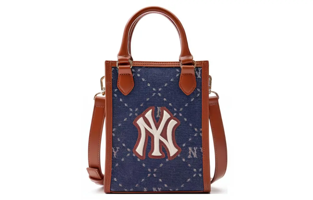 MLB Artificial Leather Tote Bag, Shopping Bag, Handbag, Shoulder Bag, Crossbody Bag Small Unisex Blue/Brown