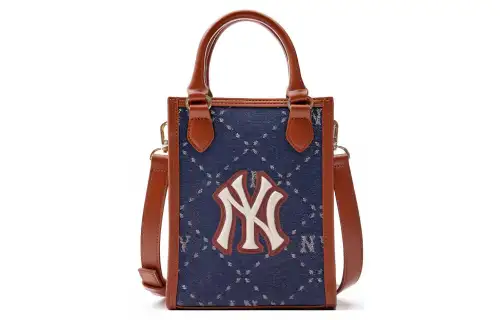 MLB Artificial Leather Tote Bag, Shopping Bag, Handbag, Shoulder Bag, Crossbody Bag Small Unisex Blue/Brown