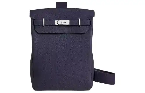 HERMES Hac A Dos Silver Tone Buckle Togo Calfskin Crossbody Bag, Shoulder Bag 26 Unisex 2Z Bleu Nuit Midnight Blue