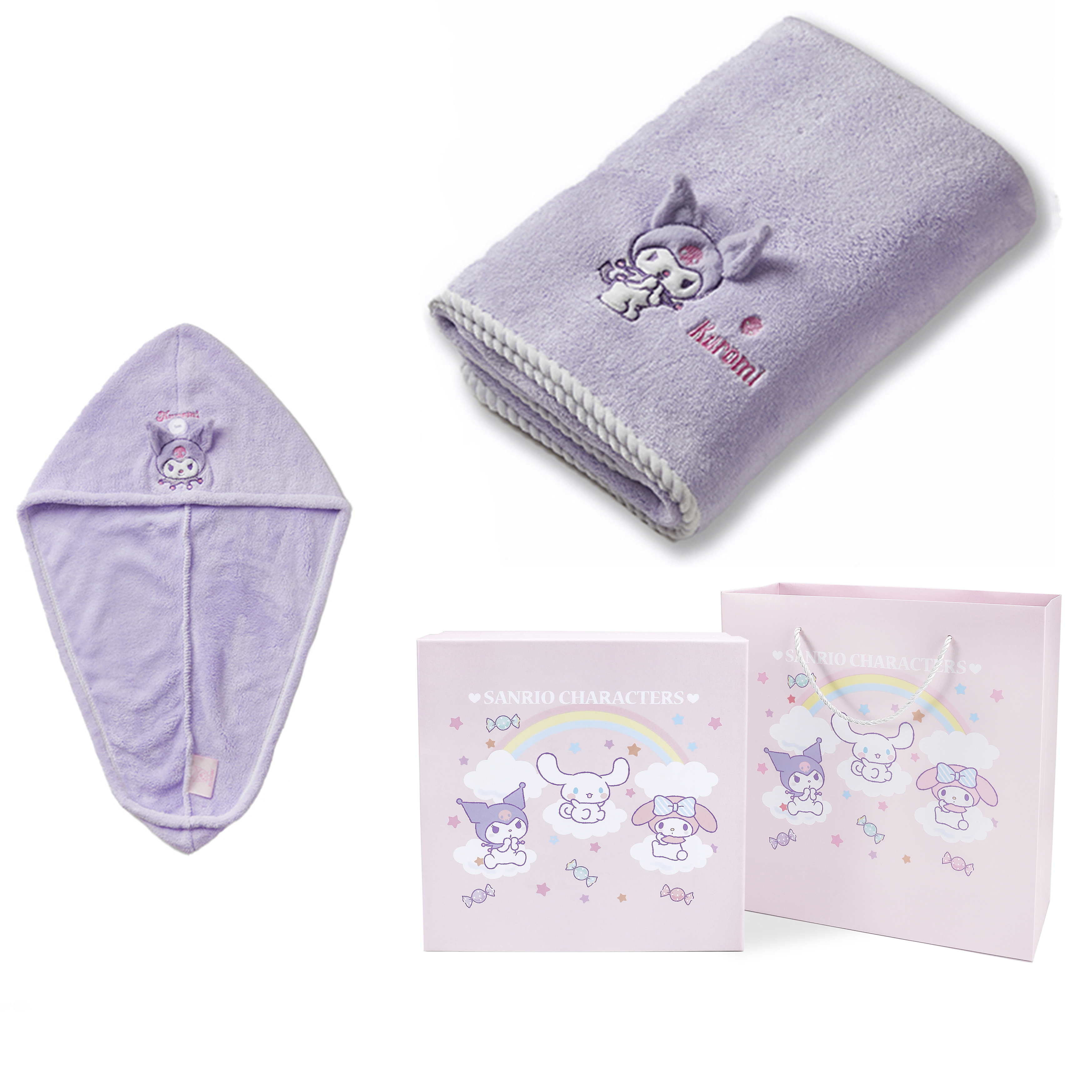 Sanrio Cartoon bath towel, hair towel, cute soft quick dry set, water absorbent, does not fade, home decor