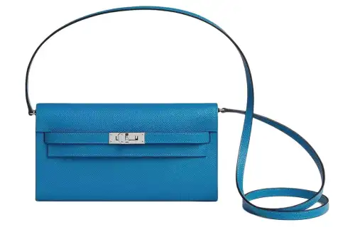 HERMES Kelly To Go Epsom Leather Crossbody Wallet 19 Women's 7Q Mykonos Greek Blue