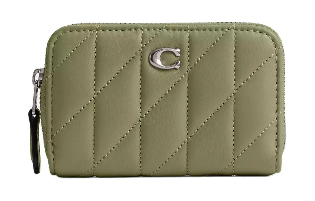 COACH Zip Around Nappa Leather Wallet Women's Light Antique Inspired Style Nickel Plated Moss
