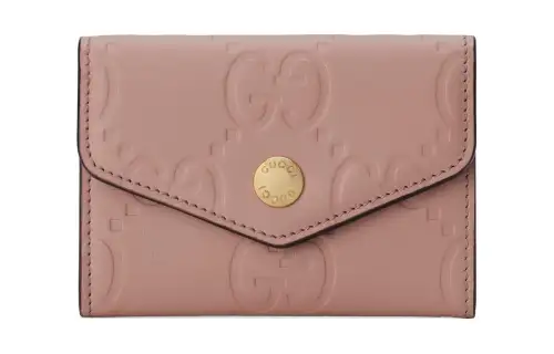GUCCI Leather Card Holder Card Holder Women's Pink