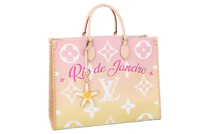 LOUIS VUITTON Leather Tote Bag, Shopping Bag, Shoulder Bag, Handbag Women's Pink & Yellow