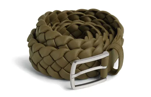 Bottega Veneta Woven Square Pin Buckle Leather Belts Men's Jasper Width 3cm