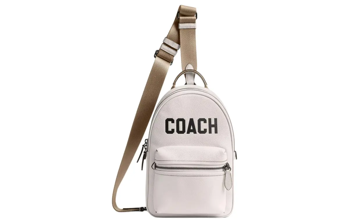 COACH Charter Soft Polished Pebbled Leather Shoulder Bag, Crossbody Bag Small Men's Chalk White